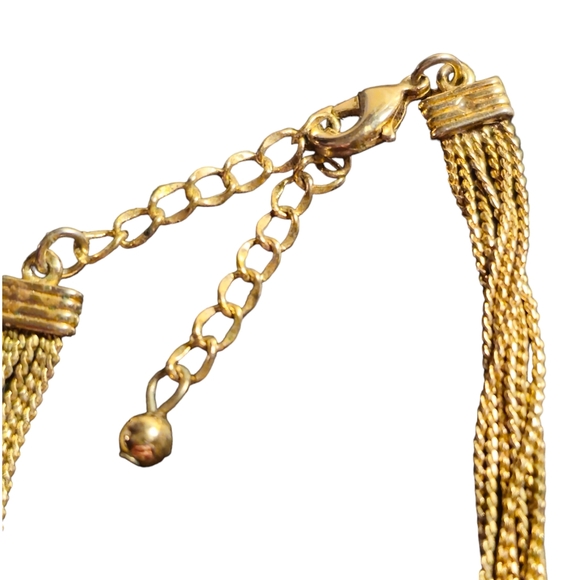 Multi Strand Gold Tone Chain Necklace With Glass and Stone Beads - Picture 4 of 4